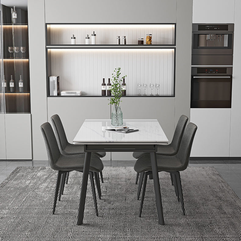Contemporary 1/4/5/7 Pieces Dining Set Rectangle Dining Table Set with 4 Legs 5 Pieces: Table, 4 Grey Chairs Clearhalo 'Dining Room Sets' 'Dining Tables & Seating' 'dining_room_set' 'furn' 'furn_dining_room_set' 'Furniture' 'furniture_dining_room_set' 'Kitchen & Dining Furniture' 'kitchen&dining_furn' 'kitchen' 4502980