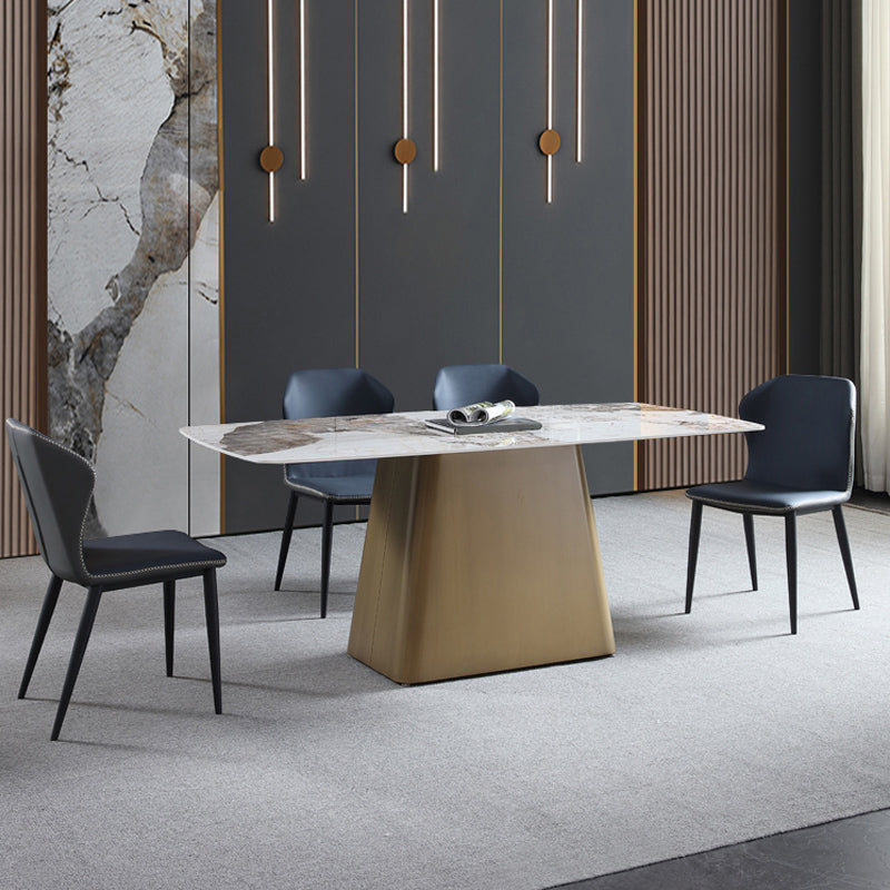 1/4/5/7 Pcs Metal Glam Style Dining Room Set with Rectangle Table Dining Set 5 Pieces: Table, 4 Blue Chairs Clearhalo 'Dining Room Sets' 'Dining Tables & Seating' 'dining_room_set' 'furn' 'furn_dining_room_set' 'Furniture' 'furniture_dining_room_set' 'Kitchen & Dining Furniture' 'kitchen&dining_furn' 'kitchen' 4502995