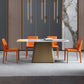 1/4/5/7 Pcs Metal Glam Style Dining Room Set with Rectangle Table Dining Set 5 Pieces: Table, 4 Orange Chairs Clearhalo 'Dining Room Sets' 'Dining Tables & Seating' 'dining_room_set' 'furn' 'furn_dining_room_set' 'Furniture' 'furniture_dining_room_set' 'Kitchen & Dining Furniture' 'kitchen&dining_furn' 'kitchen' 4502997