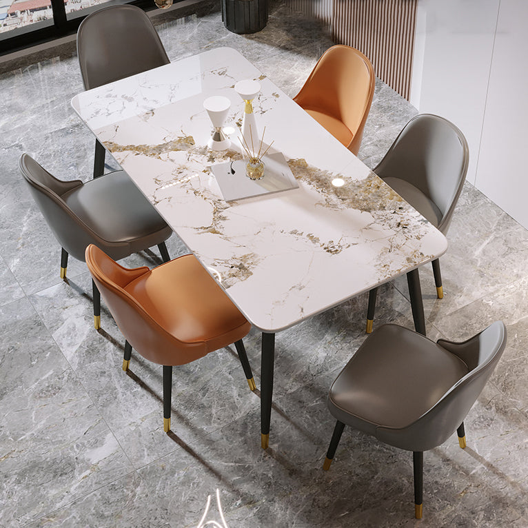 1/5/7 Pcs Metal Modern Dining Room Set with Rectangle Table Dining Set 7 Pieces: Table, 4 Grey+2 Orange Chairs Clearhalo 'Dining Room Sets' 'Dining Tables & Seating' 'dining_room_set' 'furn' 'furn_dining_room_set' 'Furniture' 'furniture_dining_room_set' 'Kitchen & Dining Furniture' 'kitchen&dining_furn' 'kitchen' 4503151