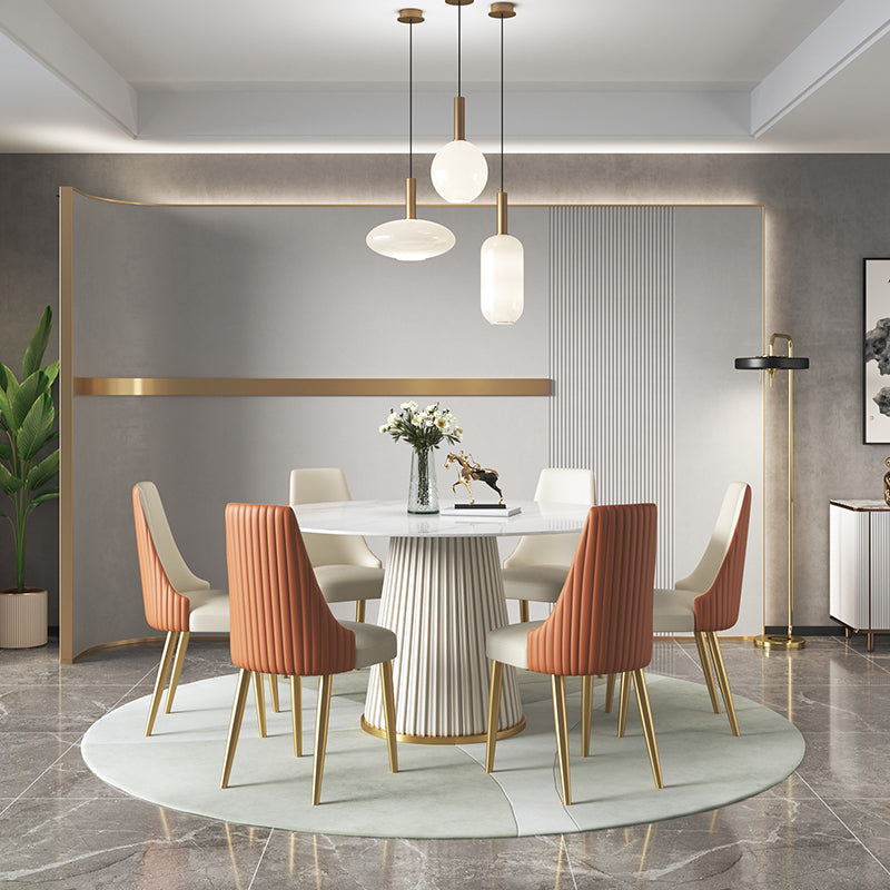 1/3/4/7 Pcs Metal Modern Dining Room Set with Round Table and Metal Base Dining Set Clearhalo 'Dining Room Sets' 'Dining Tables & Seating' 'dining_room_set' 'furn' 'furn_dining_room_set' 'Furniture' 'furniture_dining_room_set' 'Kitchen & Dining Furniture' 'kitchen&dining_furn' 'kitchen' 4503182