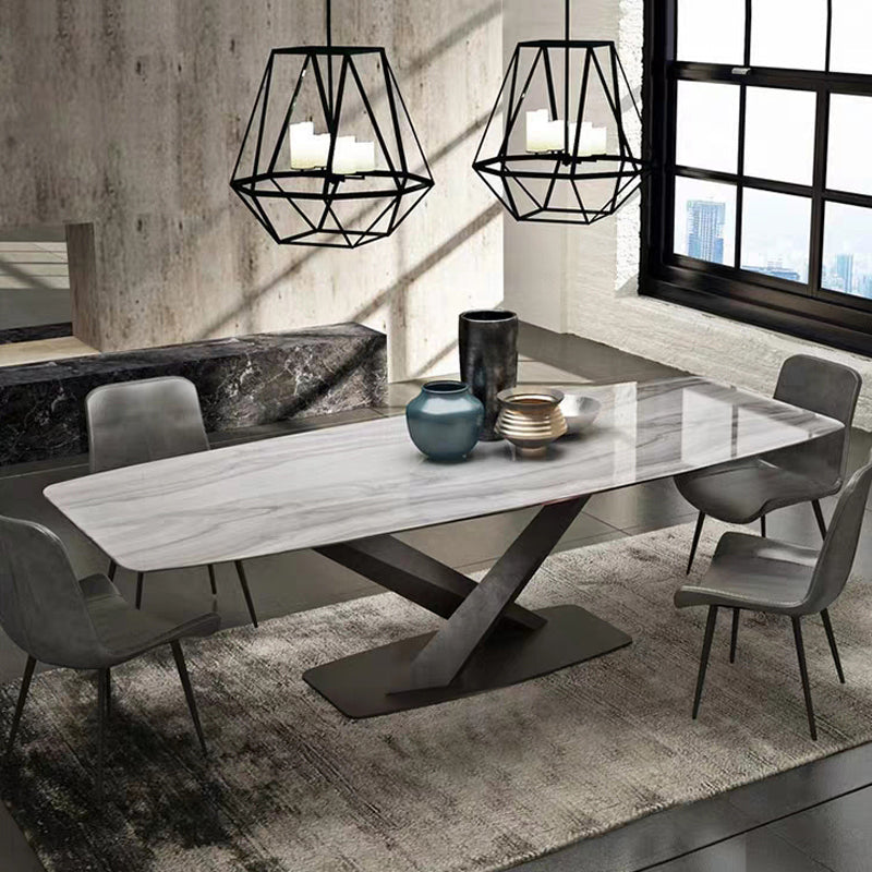 1/4/5/7 Pcs Metal Modern Dining Set with Rectangle Table and Pedestal Base Dinette Set 5 Pieces: Table, 4 Chairs Clearhalo 'Dining Room Sets' 'Dining Tables & Seating' 'dining_room_set' 'furn' 'furn_dining_room_set' 'Furniture' 'furniture_dining_room_set' 'Kitchen & Dining Furniture' 'kitchen&dining_furn' 'kitchen' 4503242