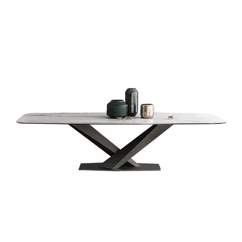 1/4/5/7 Pcs Metal Modern Dining Set with Rectangle Table and Pedestal Base Dinette Set Clearhalo 'Dining Room Sets' 'Dining Tables & Seating' 'dining_room_set' 'furn' 'furn_dining_room_set' 'Furniture' 'furniture_dining_room_set' 'Kitchen & Dining Furniture' 'kitchen&dining_furn' 'kitchen' 4503245