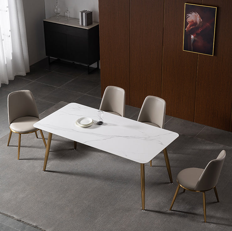 Luxury 1/2/5/7 Pieces Dining Set Sintered Stone Dining Table with Leather Chairs 5 Pieces: Table, 4 Chairs Clearhalo 'Dining Room Sets' 'Dining Tables & Seating' 'dining_room_set' 'furn' 'furn_dining_room_set' 'Furniture' 'furniture_dining_room_set' 'Kitchen & Dining Furniture' 'kitchen&dining_furn' 'kitchen' 4503281