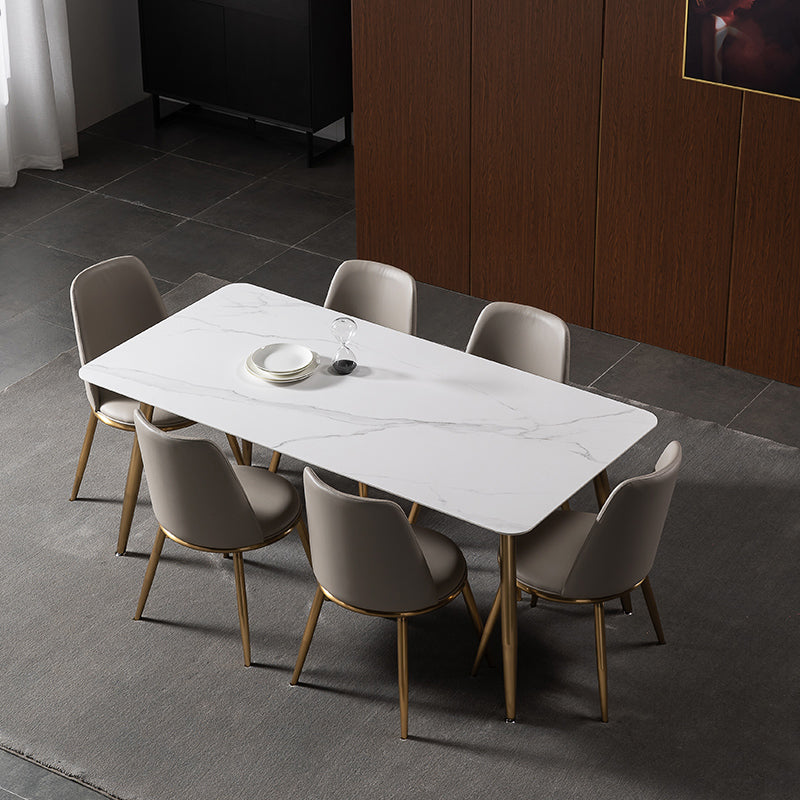 Luxury 1/2/5/7 Pieces Dining Set Sintered Stone Dining Table with Leather Chairs 7 Pieces: Table, 6 Chairs Clearhalo 'Dining Room Sets' 'Dining Tables & Seating' 'dining_room_set' 'furn' 'furn_dining_room_set' 'Furniture' 'furniture_dining_room_set' 'Kitchen & Dining Furniture' 'kitchen&dining_furn' 'kitchen' 4503283