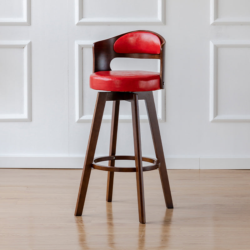 Scandinavia Style Bar-stool Wooden Legs Round Seat Barstool for Bar Kitchen Red Brown 1 Piece Clearhalo 'Bar Furniture' 'Bar Stools' 'bar_stools' 'furn' 'furn_bar_stools' 'furniture_bar_stools' 'Kitchen & Dining Furniture' 'kitchen&dining_furn' 'kitchen' 'kitchen_furn' Furniture' 4503389