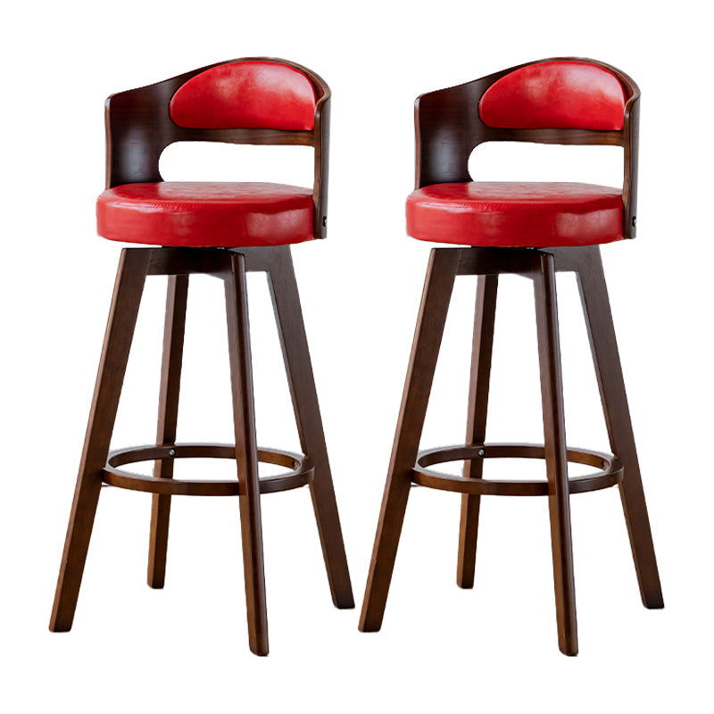 Scandinavia Style Bar-stool Wooden Legs Round Seat Barstool for Bar Kitchen Red Brown 2 Piece Set Clearhalo 'Bar Furniture' 'Bar Stools' 'bar_stools' 'furn' 'furn_bar_stools' 'furniture_bar_stools' 'Kitchen & Dining Furniture' 'kitchen&dining_furn' 'kitchen' 'kitchen_furn' Furniture' 4503391