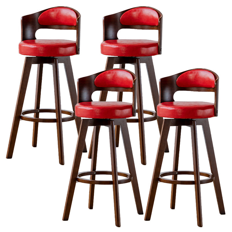 Scandinavia Style Bar-stool Wooden Legs Round Seat Barstool for Bar Kitchen Red Brown 4 Piece Set Clearhalo 'Bar Furniture' 'Bar Stools' 'bar_stools' 'furn' 'furn_bar_stools' 'furniture_bar_stools' 'Kitchen & Dining Furniture' 'kitchen&dining_furn' 'kitchen' 'kitchen_furn' Furniture' 4503393