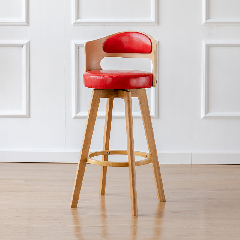Scandinavia Style Bar-stool Wooden Legs Round Seat Barstool for Bar Kitchen Red Natural 1 Piece Clearhalo 'Bar Furniture' 'Bar Stools' 'bar_stools' 'furn' 'furn_bar_stools' 'furniture_bar_stools' 'Kitchen & Dining Furniture' 'kitchen&dining_furn' 'kitchen' 'kitchen_furn' Furniture' 4503395