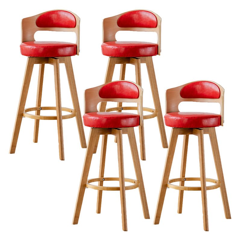 Scandinavia Style Bar-stool Wooden Legs Round Seat Barstool for Bar Kitchen Red Natural 4 Piece Set Clearhalo 'Bar Furniture' 'Bar Stools' 'bar_stools' 'furn' 'furn_bar_stools' 'furniture_bar_stools' 'Kitchen & Dining Furniture' 'kitchen&dining_furn' 'kitchen' 'kitchen_furn' Furniture' 4503398