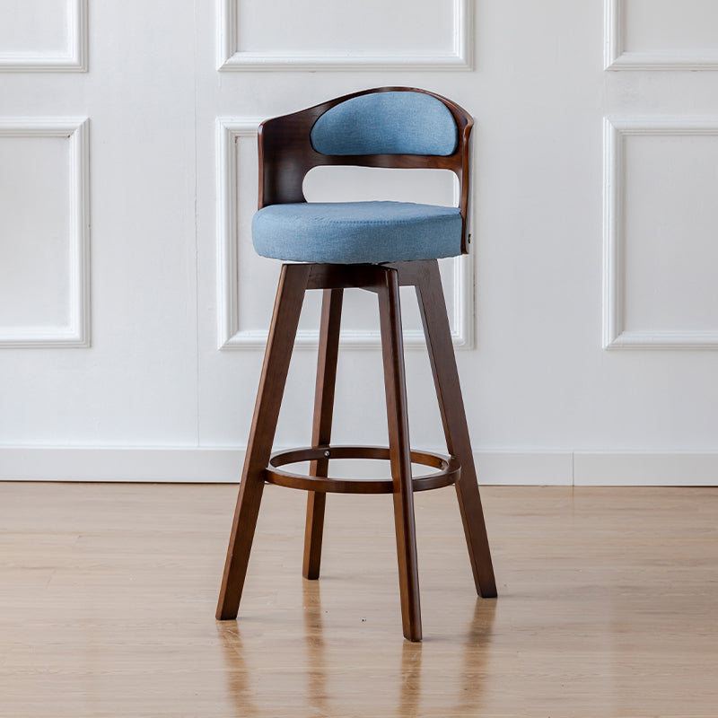 Scandinavia Style Bar-stool Wooden Legs Round Seat Barstool for Bar Kitchen Blue Brown 1 Piece Clearhalo 'Bar Furniture' 'Bar Stools' 'bar_stools' 'furn' 'furn_bar_stools' 'furniture_bar_stools' 'Kitchen & Dining Furniture' 'kitchen&dining_furn' 'kitchen' 'kitchen_furn' Furniture' 4503405