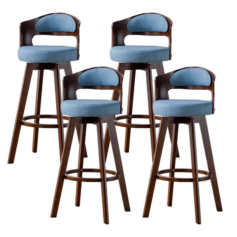 Scandinavia Style Bar-stool Wooden Legs Round Seat Barstool for Bar Kitchen Blue Brown 4 Piece Set Clearhalo 'Bar Furniture' 'Bar Stools' 'bar_stools' 'furn' 'furn_bar_stools' 'furniture_bar_stools' 'Kitchen & Dining Furniture' 'kitchen&dining_furn' 'kitchen' 'kitchen_furn' Furniture' 4503407