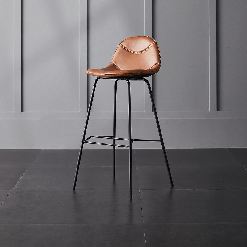 Industrial Leather Iron Counter Stools Low Back Bar Stools with 4 Legs for Kitchen Brown 1 Piece Counter Stool(26"H) Clearhalo 'Bar Furniture' 'Bar Stools' 'bar_stools' 'furn' 'furn_bar_stools' 'furniture_bar_stools' 'Kitchen & Dining Furniture' 'kitchen&dining_furn' 'kitchen' 'kitchen_furn' Furniture' 4503541