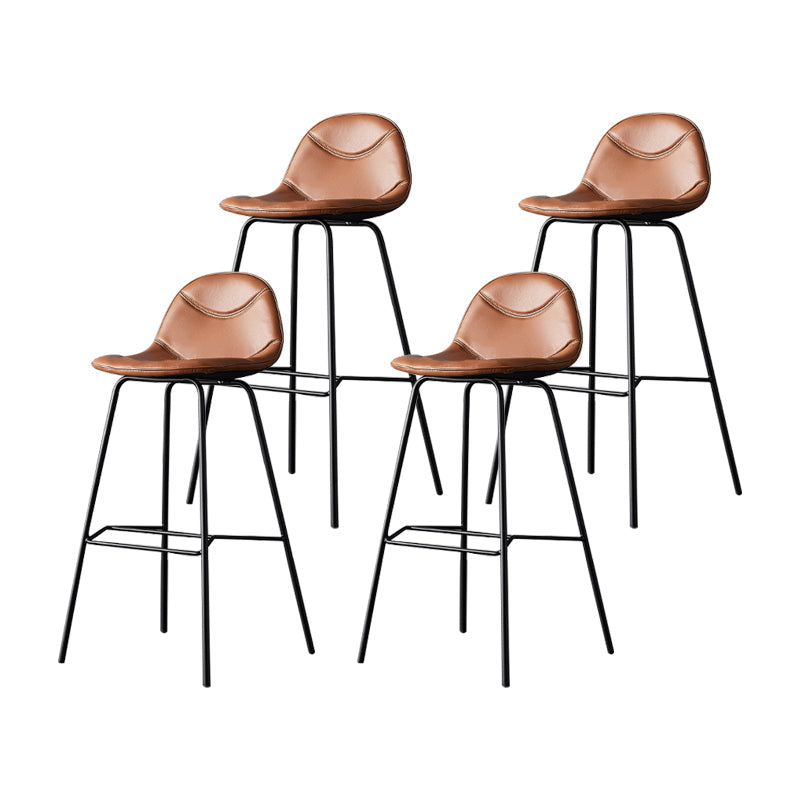 Industrial Leather Iron Counter Stools Low Back Bar Stools with 4 Legs for Kitchen Brown 4 Piece Set Counter Stool(26"H) Clearhalo 'Bar Furniture' 'Bar Stools' 'bar_stools' 'furn' 'furn_bar_stools' 'furniture_bar_stools' 'Kitchen & Dining Furniture' 'kitchen&dining_furn' 'kitchen' 'kitchen_furn' Furniture' 4503543