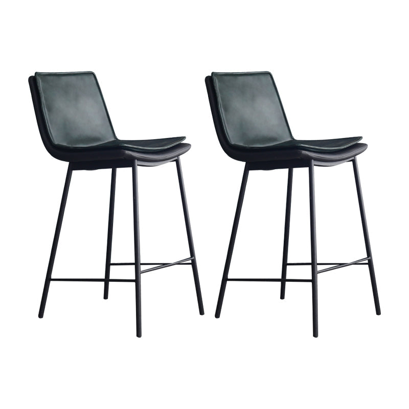 Industrial Leather Iron Counter Stools Low Back Bar Stools with Rectangle Seat Green 2 Piece Set Counter Stool(26"H) Clearhalo 'Bar Furniture' 'Bar Stools' 'bar_stools' 'furn' 'furn_bar_stools' 'furniture_bar_stools' 'Kitchen & Dining Furniture' 'kitchen&dining_furn' 'kitchen' 'kitchen_furn' Furniture' 4503567