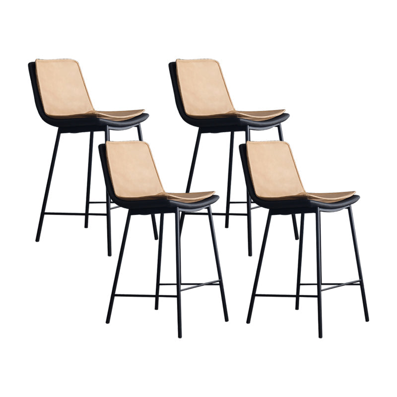 Industrial Leather Iron Counter Stools Low Back Bar Stools with Rectangle Seat Beige 4 Piece Set Counter Stool(26"H) Clearhalo 'Bar Furniture' 'Bar Stools' 'bar_stools' 'furn' 'furn_bar_stools' 'furniture_bar_stools' 'Kitchen & Dining Furniture' 'kitchen&dining_furn' 'kitchen' 'kitchen_furn' Furniture' 4503584
