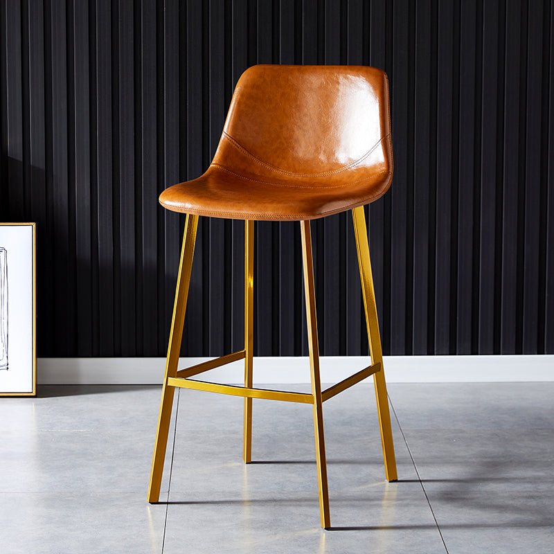 Industrial Leather Metal Counter Stools Low Back Bar Stools with Bucket Seat Brown Gold 1 Piece Clearhalo 'Bar Furniture' 'Bar Stools' 'bar_stools' 'furn' 'furn_bar_stools' 'furniture_bar_stools' 'Kitchen & Dining Furniture' 'kitchen&dining_furn' 'kitchen' 'kitchen_furn' Furniture' 4503685