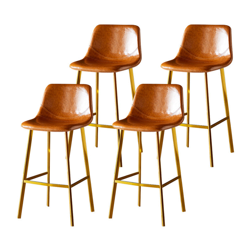 Industrial Leather Metal Counter Stools Low Back Bar Stools with Bucket Seat Brown Gold 4 Piece Set Clearhalo 'Bar Furniture' 'Bar Stools' 'bar_stools' 'furn' 'furn_bar_stools' 'furniture_bar_stools' 'Kitchen & Dining Furniture' 'kitchen&dining_furn' 'kitchen' 'kitchen_furn' Furniture' 4503687