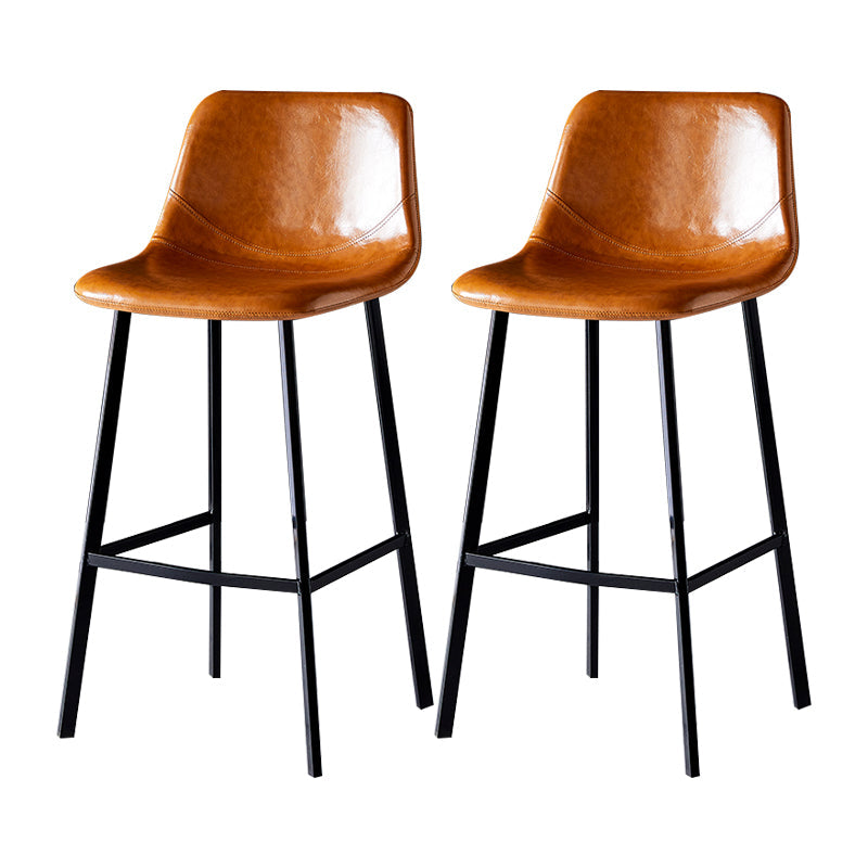 Industrial Leather Metal Counter Stools Low Back Bar Stools with Bucket Seat Brown Black 2 Piece Set Clearhalo 'Bar Furniture' 'Bar Stools' 'bar_stools' 'furn' 'furn_bar_stools' 'furniture_bar_stools' 'Kitchen & Dining Furniture' 'kitchen&dining_furn' 'kitchen' 'kitchen_furn' Furniture' 4503704