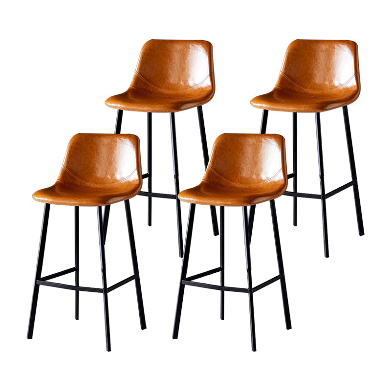 Industrial Leather Metal Counter Stools Low Back Bar Stools with Bucket Seat Brown Black 4 Piece Set Clearhalo 'Bar Furniture' 'Bar Stools' 'bar_stools' 'furn' 'furn_bar_stools' 'furniture_bar_stools' 'Kitchen & Dining Furniture' 'kitchen&dining_furn' 'kitchen' 'kitchen_furn' Furniture' 4503705