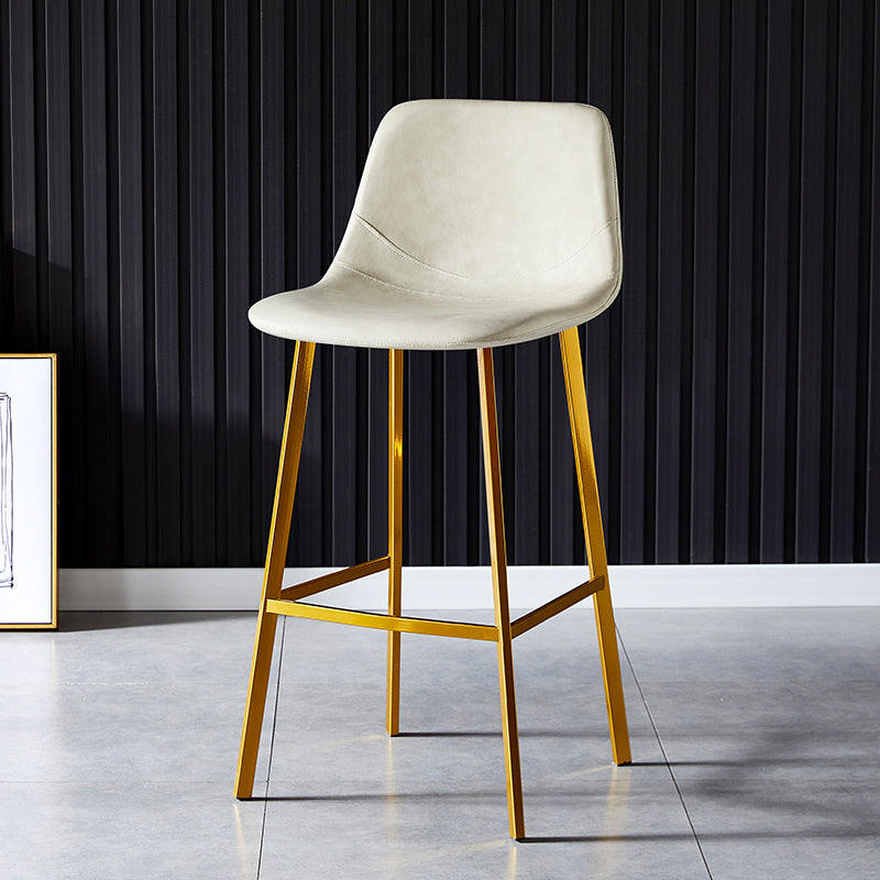 Industrial Leather Metal Counter Stools Low Back Bar Stools with Bucket Seat Off-White Gold 1 Piece Clearhalo 'Bar Furniture' 'Bar Stools' 'bar_stools' 'furn' 'furn_bar_stools' 'furniture_bar_stools' 'Kitchen & Dining Furniture' 'kitchen&dining_furn' 'kitchen' 'kitchen_furn' Furniture' 4503706