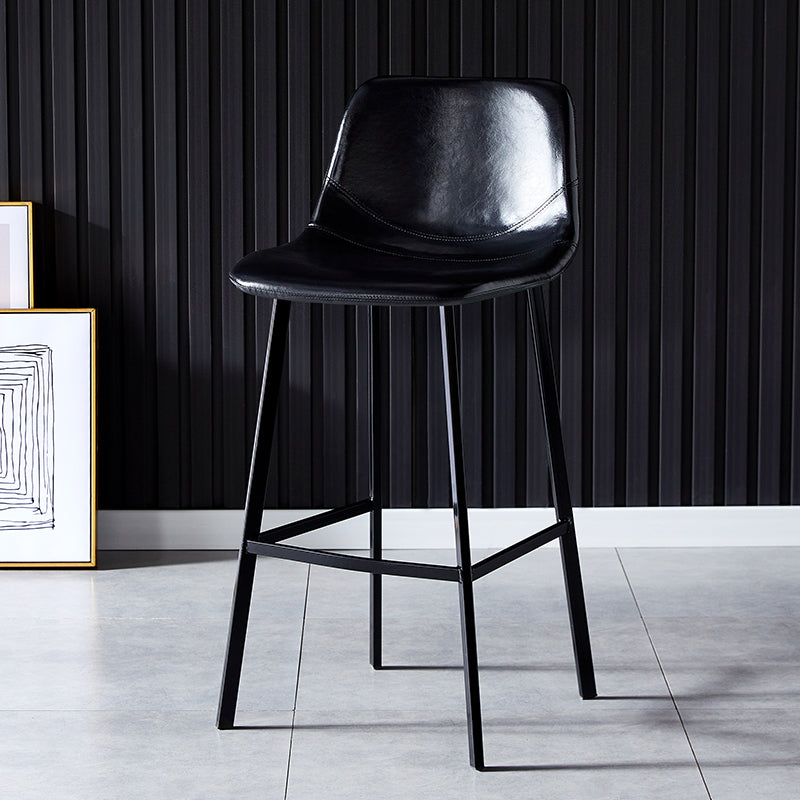 Industrial Leather Metal Counter Stools Low Back Bar Stools with Bucket Seat Gloss Black Black 1 Piece Clearhalo 'Bar Furniture' 'Bar Stools' 'bar_stools' 'furn' 'furn_bar_stools' 'furniture_bar_stools' 'Kitchen & Dining Furniture' 'kitchen&dining_furn' 'kitchen' 'kitchen_furn' Furniture' 4503718