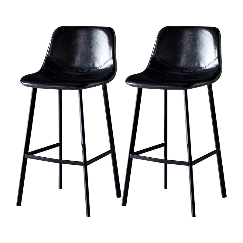 Industrial Leather Metal Counter Stools Low Back Bar Stools with Bucket Seat Gloss Black Black 2 Piece Set Clearhalo 'Bar Furniture' 'Bar Stools' 'bar_stools' 'furn' 'furn_bar_stools' 'furniture_bar_stools' 'Kitchen & Dining Furniture' 'kitchen&dining_furn' 'kitchen' 'kitchen_furn' Furniture' 4503719