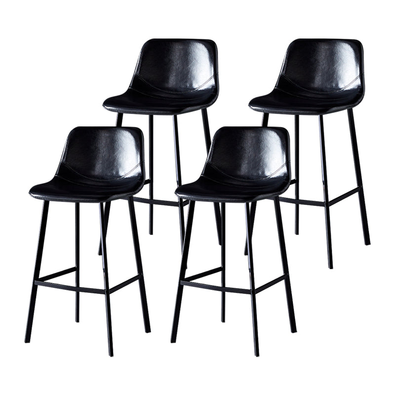 Industrial Leather Metal Counter Stools Low Back Bar Stools with Bucket Seat Gloss Black Black 4 Piece Set Clearhalo 'Bar Furniture' 'Bar Stools' 'bar_stools' 'furn' 'furn_bar_stools' 'furniture_bar_stools' 'Kitchen & Dining Furniture' 'kitchen&dining_furn' 'kitchen' 'kitchen_furn' Furniture' 4503720