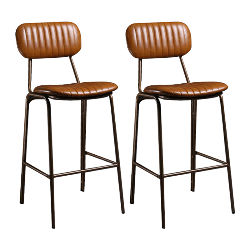 Industrial Leather Metal Counter Stools Low Back Bar Stools with 4 Legs Brown 2 Piece Set Clearhalo 'Bar Furniture' 'Bar Stools' 'bar_stools' 'furn' 'furn_bar_stools' 'furniture_bar_stools' 'Kitchen & Dining Furniture' 'kitchen&dining_furn' 'kitchen' 'kitchen_furn' Furniture' 4503778