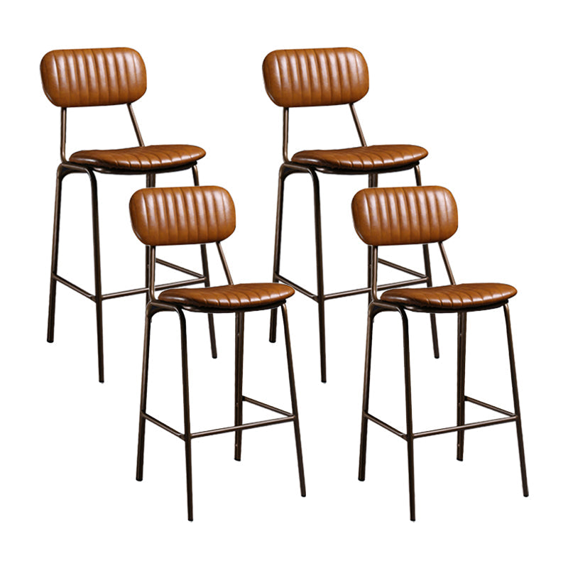 Industrial Leather Metal Counter Stools Low Back Bar Stools with 4 Legs Brown 4 Piece Set Clearhalo 'Bar Furniture' 'Bar Stools' 'bar_stools' 'furn' 'furn_bar_stools' 'furniture_bar_stools' 'Kitchen & Dining Furniture' 'kitchen&dining_furn' 'kitchen' 'kitchen_furn' Furniture' 4503780