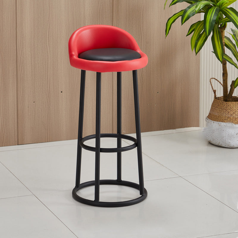 Modern Armless Counter Stool Steel Milk Tea Shop Bar Stool with Leather Cushion and Pedal Red-Black 1 Piece Clearhalo 'Bar Furniture' 'Bar Stools' 'bar_stools' 'furn' 'furn_bar_stools' 'furniture_bar_stools' 'Kitchen & Dining Furniture' 'kitchen&dining_furn' 'kitchen' 'kitchen_furn' Furniture' 4503843