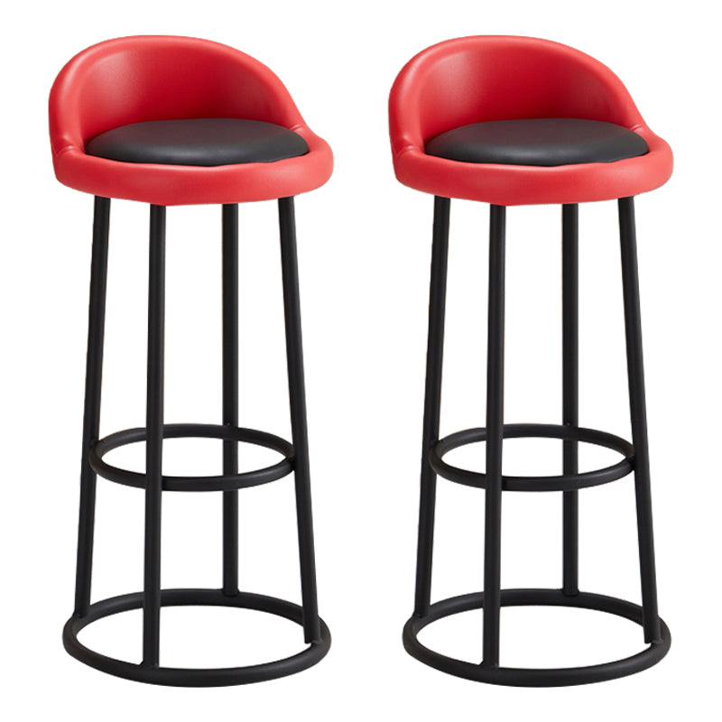 Modern Armless Counter Stool Steel Milk Tea Shop Bar Stool with Leather Cushion and Pedal Red-Black 2 Piece Set Clearhalo 'Bar Furniture' 'Bar Stools' 'bar_stools' 'furn' 'furn_bar_stools' 'furniture_bar_stools' 'Kitchen & Dining Furniture' 'kitchen&dining_furn' 'kitchen' 'kitchen_furn' Furniture' 4503844
