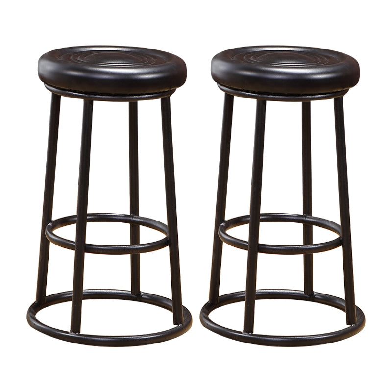 Modern Armless Counter Stool Steel Milk Tea Shop Bar Stool with Leather Cushion and Pedal Gloss Black 2 Piece Set Clearhalo 'Bar Furniture' 'Bar Stools' 'bar_stools' 'furn' 'furn_bar_stools' 'furniture_bar_stools' 'Kitchen & Dining Furniture' 'kitchen&dining_furn' 'kitchen' 'kitchen_furn' Furniture' 4503850