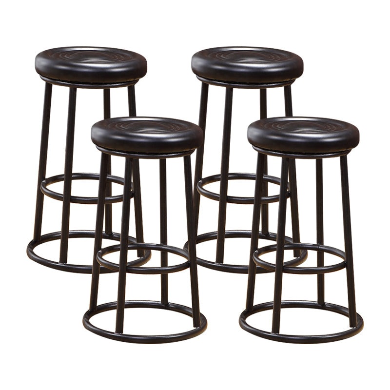 Modern Armless Counter Stool Steel Milk Tea Shop Bar Stool with Leather Cushion and Pedal Gloss Black 4 Piece Set Clearhalo 'Bar Furniture' 'Bar Stools' 'bar_stools' 'furn' 'furn_bar_stools' 'furniture_bar_stools' 'Kitchen & Dining Furniture' 'kitchen&dining_furn' 'kitchen' 'kitchen_furn' Furniture' 4503852