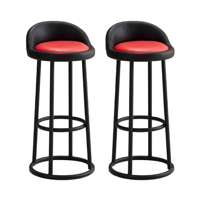 Modern Armless Counter Stool Steel Milk Tea Shop Bar Stool with Leather Cushion and Pedal Rose Red-Black 2 Piece Set Clearhalo 'Bar Furniture' 'Bar Stools' 'bar_stools' 'furn' 'furn_bar_stools' 'furniture_bar_stools' 'Kitchen & Dining Furniture' 'kitchen&dining_furn' 'kitchen' 'kitchen_furn' Furniture' 4503863