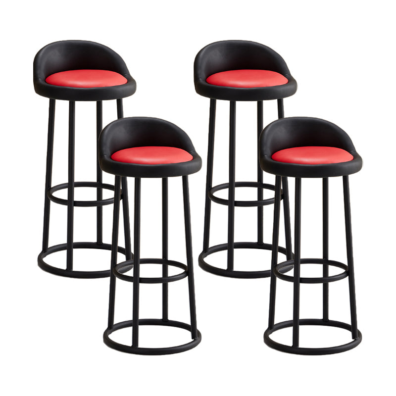 Modern Armless Counter Stool Steel Milk Tea Shop Bar Stool with Leather Cushion and Pedal Rose Red-Black 4 Piece Set Clearhalo 'Bar Furniture' 'Bar Stools' 'bar_stools' 'furn' 'furn_bar_stools' 'furniture_bar_stools' 'Kitchen & Dining Furniture' 'kitchen&dining_furn' 'kitchen' 'kitchen_furn' Furniture' 4503864