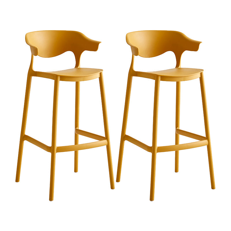 Macron Colorful Plastic Counter Stools Nordic Armrest Indoor Bar Stool Yellow 2 Piece Set Bar Stool(30"H) Clearhalo 'Bar Furniture' 'Bar Stools' 'bar_stools' 'furn' 'furn_bar_stools' 'furniture_bar_stools' 'Kitchen & Dining Furniture' 'kitchen&dining_furn' 'kitchen' 'kitchen_furn' Furniture' 4503899