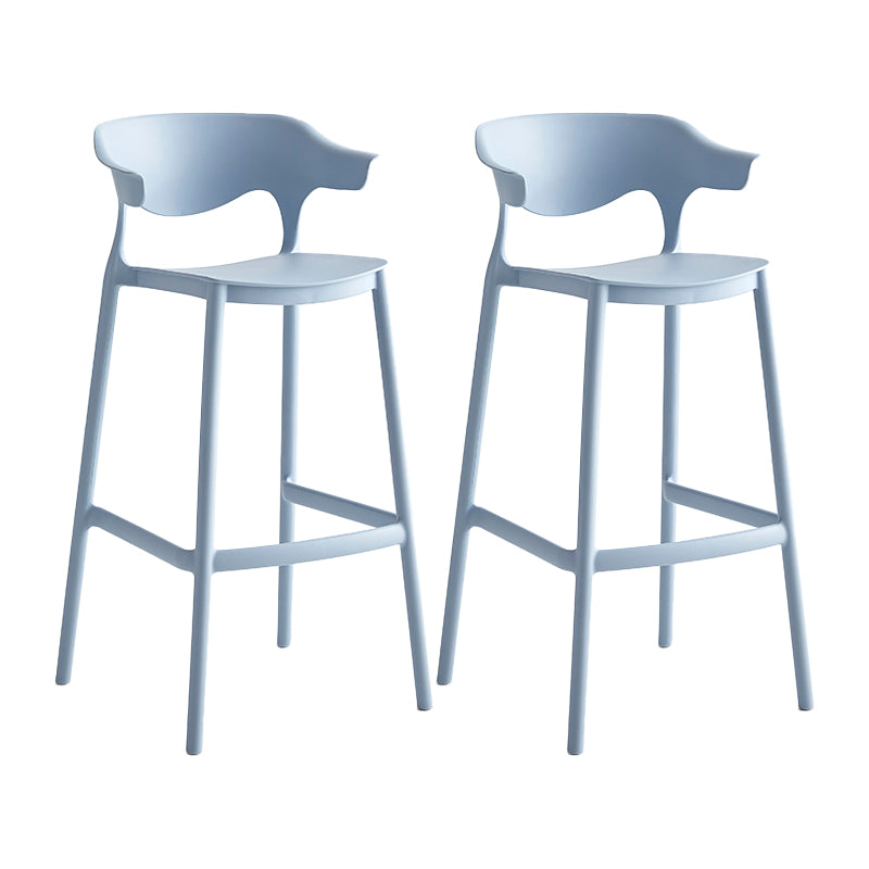 Macron Colorful Plastic Counter Stools Nordic Armrest Indoor Bar Stool Blue 2 Piece Set Bar Stool(30"H) Clearhalo 'Bar Furniture' 'Bar Stools' 'bar_stools' 'furn' 'furn_bar_stools' 'furniture_bar_stools' 'Kitchen & Dining Furniture' 'kitchen&dining_furn' 'kitchen' 'kitchen_furn' Furniture' 4503922