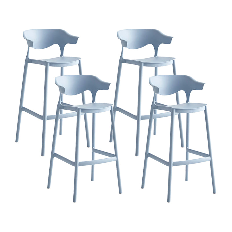 Macron Colorful Plastic Counter Stools Nordic Armrest Indoor Bar Stool Blue 4 Piece Set Bar Stool(30"H) Clearhalo 'Bar Furniture' 'Bar Stools' 'bar_stools' 'furn' 'furn_bar_stools' 'furniture_bar_stools' 'Kitchen & Dining Furniture' 'kitchen&dining_furn' 'kitchen' 'kitchen_furn' Furniture' 4503923