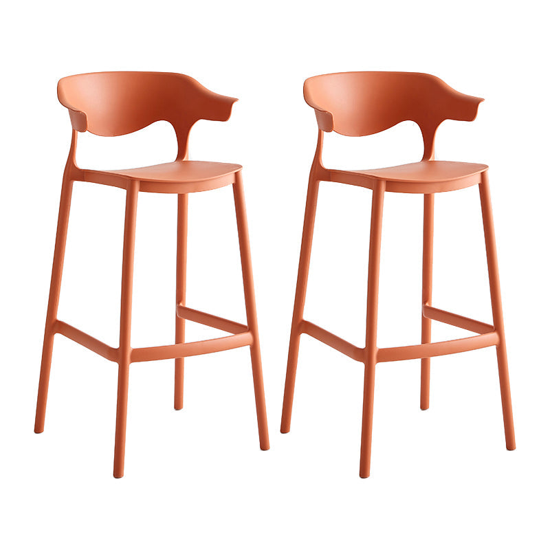 Macron Colorful Plastic Counter Stools Nordic Armrest Indoor Bar Stool Red 2 Piece Set Bar Stool(30"H) Clearhalo 'Bar Furniture' 'Bar Stools' 'bar_stools' 'furn' 'furn_bar_stools' 'furniture_bar_stools' 'Kitchen & Dining Furniture' 'kitchen&dining_furn' 'kitchen' 'kitchen_furn' Furniture' 4503925