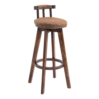 Upholstered Distressed Wood Counter Stools Low Back Bar Stools with Round Seat Khaki 1 Piece Clearhalo 'Bar Furniture' 'Bar Stools' 'bar_stools' 'furn' 'furn_bar_stools' 'furniture_bar_stools' 'Kitchen & Dining Furniture' 'kitchen&dining_furn' 'kitchen' 'kitchen_furn' Furniture' 4503950
