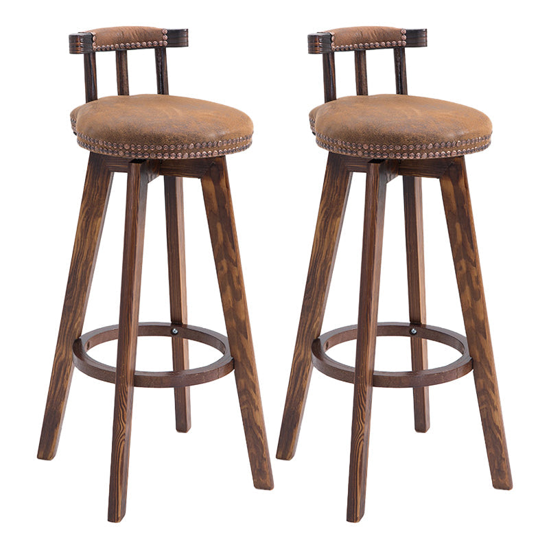 Upholstered Distressed Wood Counter Stools Low Back Bar Stools with Round Seat Khaki 2 Piece Set Clearhalo 'Bar Furniture' 'Bar Stools' 'bar_stools' 'furn' 'furn_bar_stools' 'furniture_bar_stools' 'Kitchen & Dining Furniture' 'kitchen&dining_furn' 'kitchen' 'kitchen_furn' Furniture' 4503952