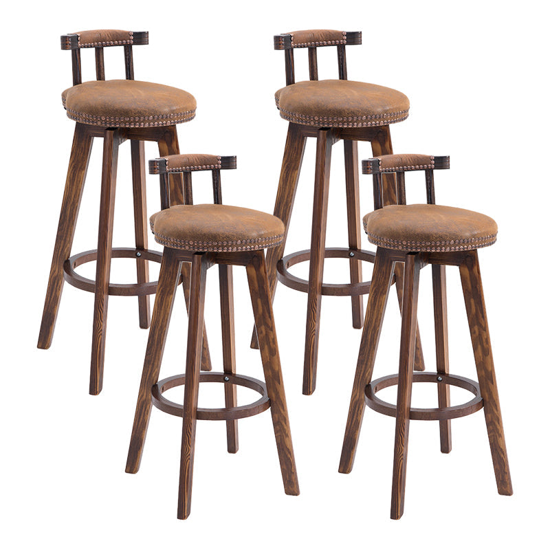 Upholstered Distressed Wood Counter Stools Low Back Bar Stools with Round Seat Khaki 4 Piece Set Clearhalo 'Bar Furniture' 'Bar Stools' 'bar_stools' 'furn' 'furn_bar_stools' 'furniture_bar_stools' 'Kitchen & Dining Furniture' 'kitchen&dining_furn' 'kitchen' 'kitchen_furn' Furniture' 4503954