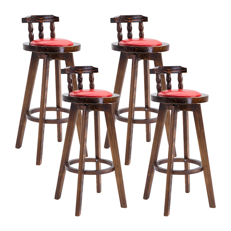 Upholstered Distressed Wood Counter Stools Low Back Bar Stools with Round Seat Red 4 Piece Set Clearhalo 'Bar Furniture' 'Bar Stools' 'bar_stools' 'furn' 'furn_bar_stools' 'furniture_bar_stools' 'Kitchen & Dining Furniture' 'kitchen&dining_furn' 'kitchen' 'kitchen_furn' Furniture' 4503959