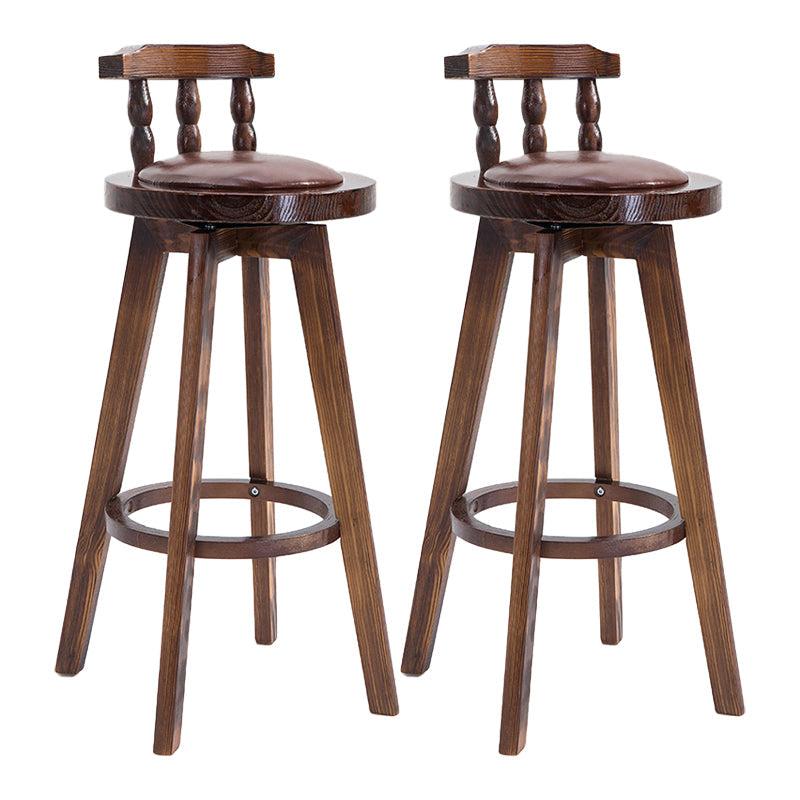 Upholstered Distressed Wood Counter Stools Low Back Bar Stools with Round Seat Brown 2 Piece Set Clearhalo 'Bar Furniture' 'Bar Stools' 'bar_stools' 'furn' 'furn_bar_stools' 'furniture_bar_stools' 'Kitchen & Dining Furniture' 'kitchen&dining_furn' 'kitchen' 'kitchen_furn' Furniture' 4503970
