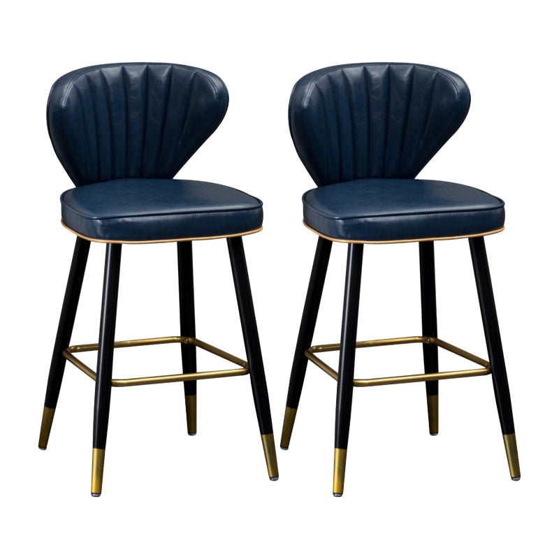 Industrial Leather Black Metal Counter Stools Low Back Bar Stools with 4 Legs Blue 2 Piece Set Clearhalo 'Bar Furniture' 'Bar Stools' 'bar_stools' 'furn' 'furn_bar_stools' 'furniture_bar_stools' 'Kitchen & Dining Furniture' 'kitchen&dining_furn' 'kitchen' 'kitchen_furn' Furniture' 4503976