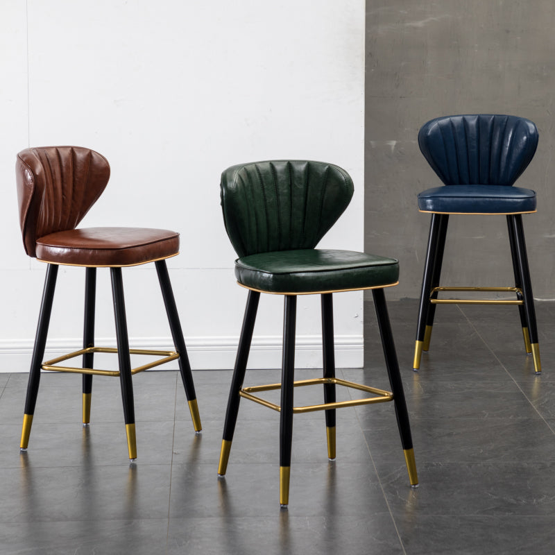 Industrial Leather Black Metal Counter Stools Low Back Bar Stools with 4 Legs Clearhalo 'Bar Furniture' 'Bar Stools' 'bar_stools' 'furn' 'furn_bar_stools' 'furniture_bar_stools' 'Kitchen & Dining Furniture' 'kitchen&dining_furn' 'kitchen' 'kitchen_furn' Furniture' 4503977