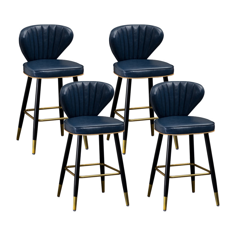 Industrial Leather Black Metal Counter Stools Low Back Bar Stools with 4 Legs Blue 4 Piece Set Clearhalo 'Bar Furniture' 'Bar Stools' 'bar_stools' 'furn' 'furn_bar_stools' 'furniture_bar_stools' 'Kitchen & Dining Furniture' 'kitchen&dining_furn' 'kitchen' 'kitchen_furn' Furniture' 4503978