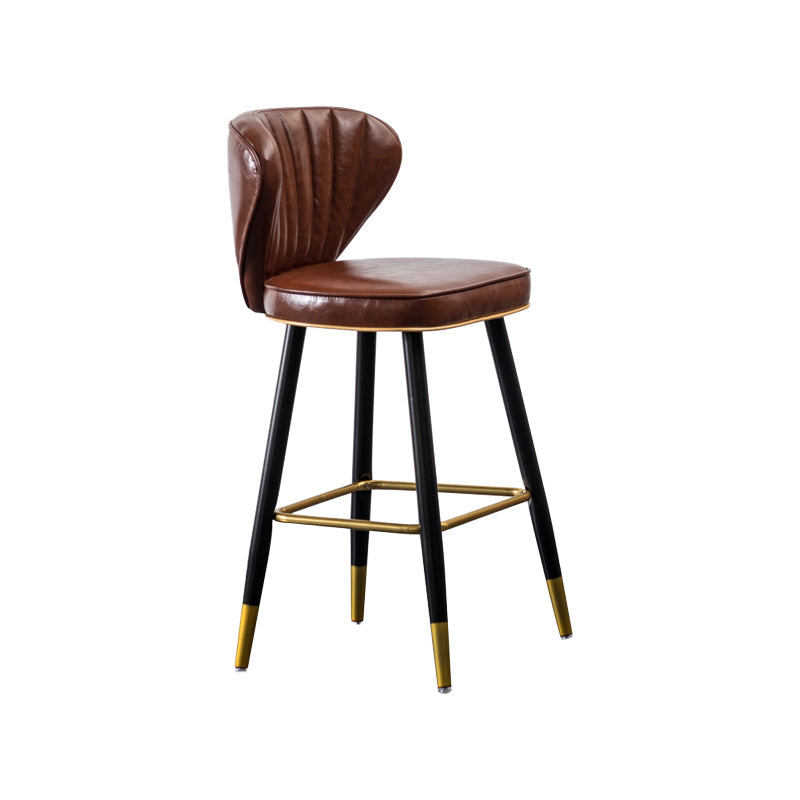 Industrial Leather Black Metal Counter Stools Low Back Bar Stools with 4 Legs Brown 1 Piece Clearhalo 'Bar Furniture' 'Bar Stools' 'bar_stools' 'furn' 'furn_bar_stools' 'furniture_bar_stools' 'Kitchen & Dining Furniture' 'kitchen&dining_furn' 'kitchen' 'kitchen_furn' Furniture' 4503980