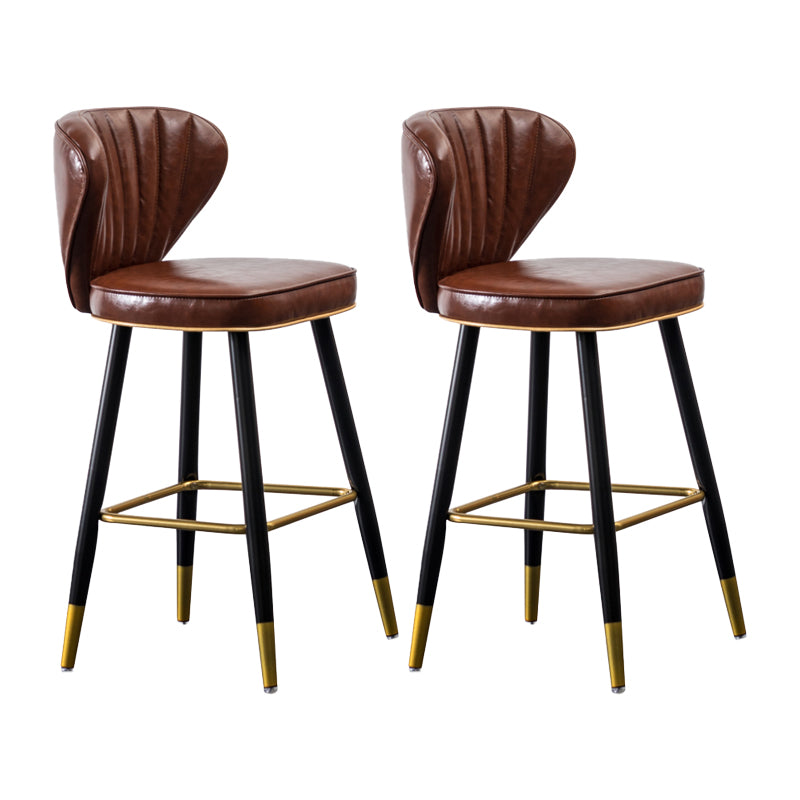 Industrial Leather Black Metal Counter Stools Low Back Bar Stools with 4 Legs Brown 2 Piece Set Clearhalo 'Bar Furniture' 'Bar Stools' 'bar_stools' 'furn' 'furn_bar_stools' 'furniture_bar_stools' 'Kitchen & Dining Furniture' 'kitchen&dining_furn' 'kitchen' 'kitchen_furn' Furniture' 4503983